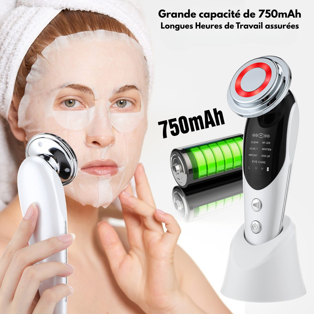 Soin du visage 7-en-1 : masseur facial EMS, micro-courant, lumière colorée, vibration, LED, appareil de beauté purifiant, introduiseur de soins de la peau, dispositif de beauté
