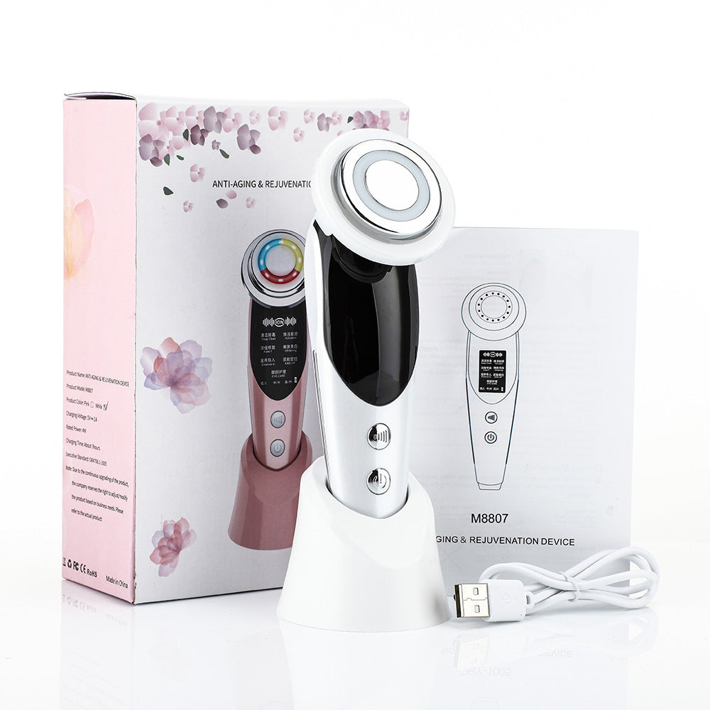 Soin du visage 7-en-1 : masseur facial EMS, micro-courant, lumière colorée, vibration, LED, appareil de beauté purifiant, introduiseur de soins de la peau, dispositif de beauté